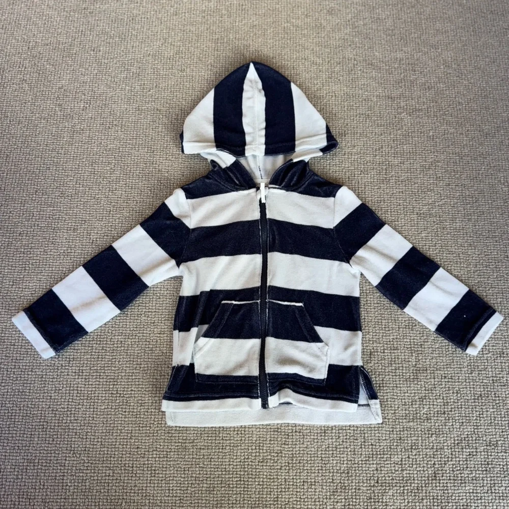 Cat & Jack Terry Cloth Navy Blue & White Striped Beach Cover Up (Size 4T) - Picture 1 of 4